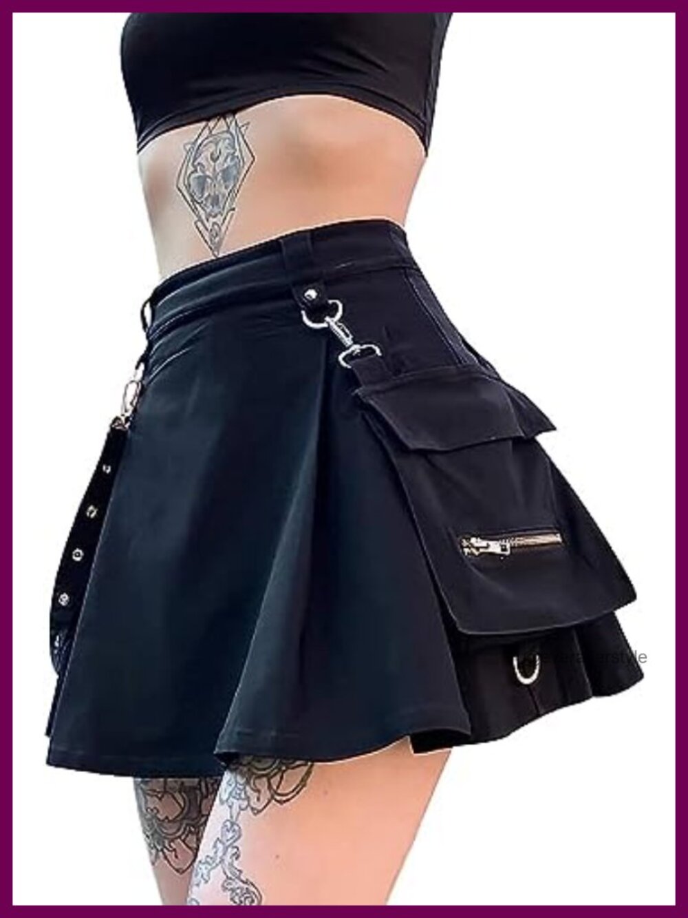 Ruolai High Waisted Pleated Mini Skirt with Chain